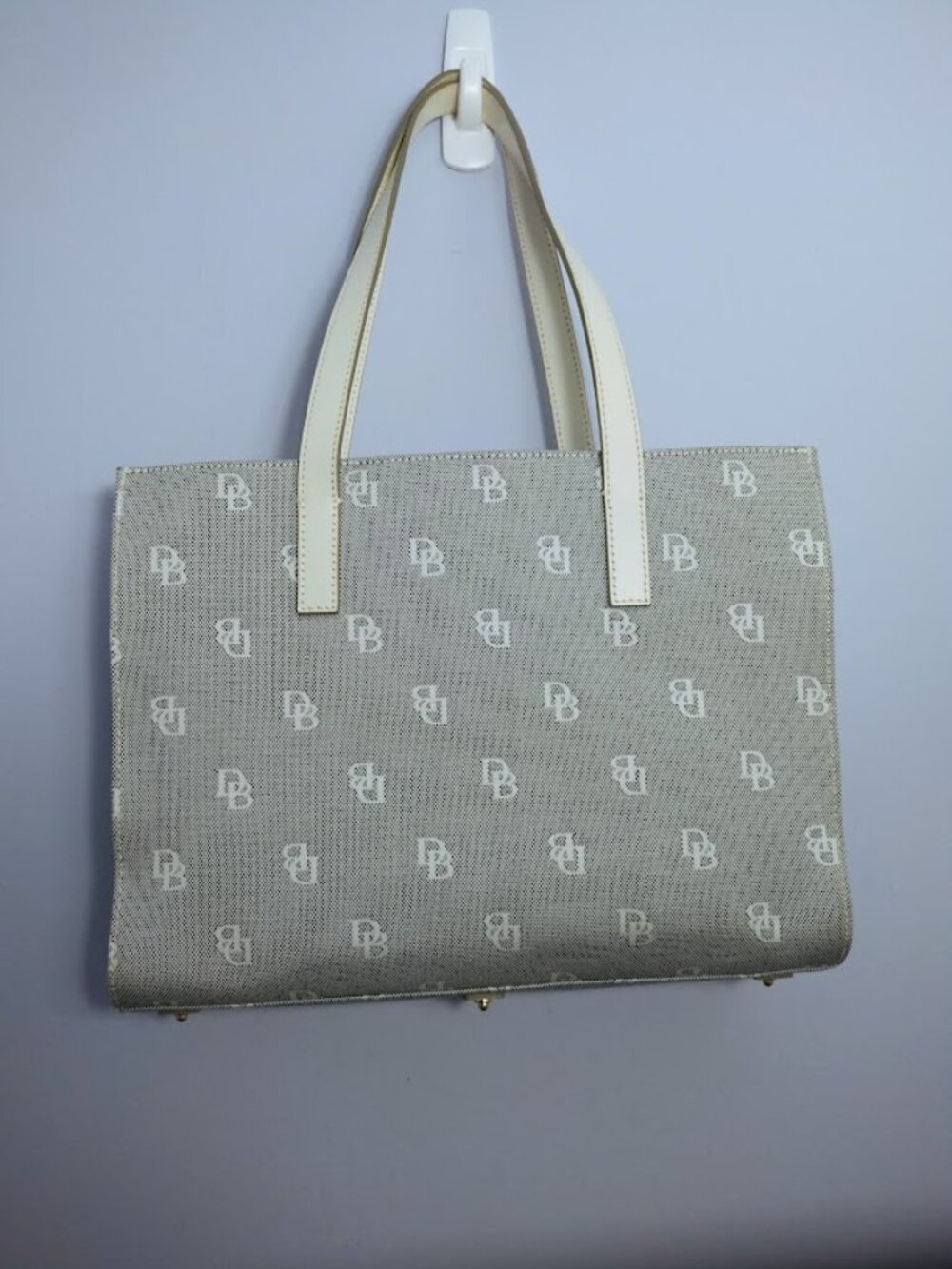 Dooney and Bourke Monogram Tote Satchel Shoulder Bag Blue Canvas Preppy - Picture 4 of 14